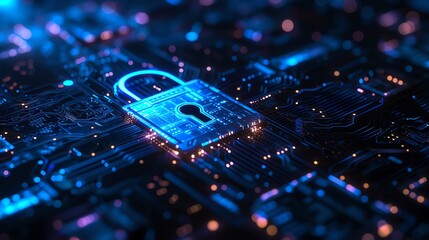 Poster - cyber security padlock symbolizes the protection and safeguarding of digital assets and information against unauthorized access, cyber threats, and malicious activities