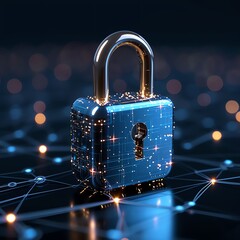 Poster - cyber security digital padlock dark blue background