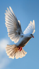 Wall Mural - Vertical recreation of a white dove, as Holy Spirit, flying with the wings extended in blue sky