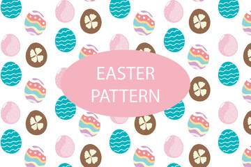 Wall Mural - adorable cute easter pastel color pattern decoration background. bunny, flower, egg