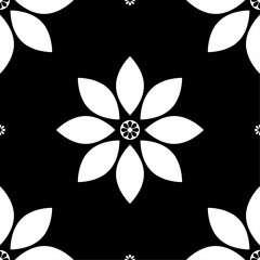 Wall Mural - Elegant white simple floral design pattern on dark background. Perfect for backgrounds, textiles, and design projects.