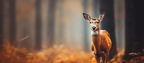 Poster - Majestic Deer in Serene Forest Habitat Amidst Lush Greenery and Towering Trees