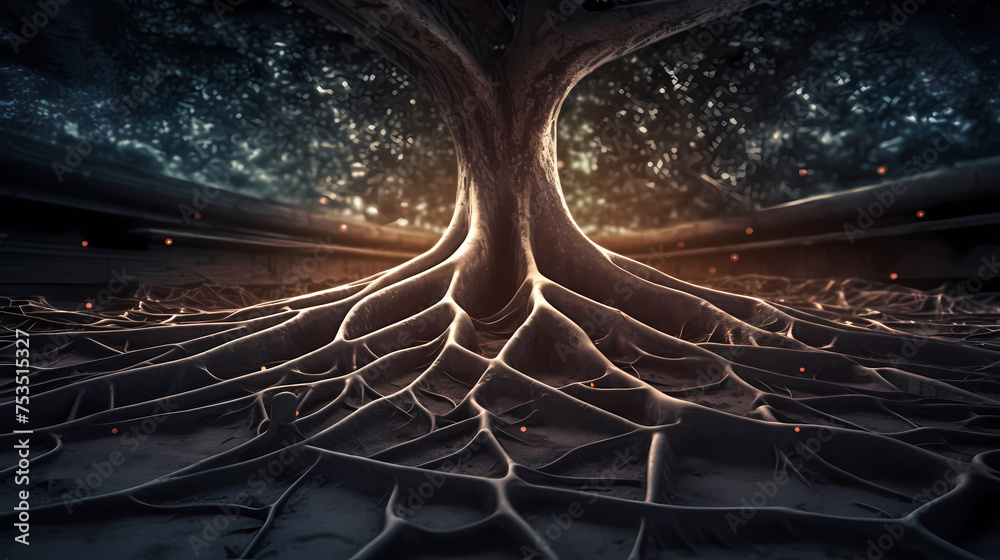 Root system of a tree growing underground, soil cross section Stock ...