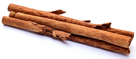 Poster - Aromatic Cinnamon Sticks Selection on Clean White Backdrop for Culinary Design