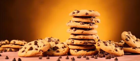 Fototapete - Delicious Stack of Chocolate Chip Cookies Loaded with Tempting Chocolate Chips