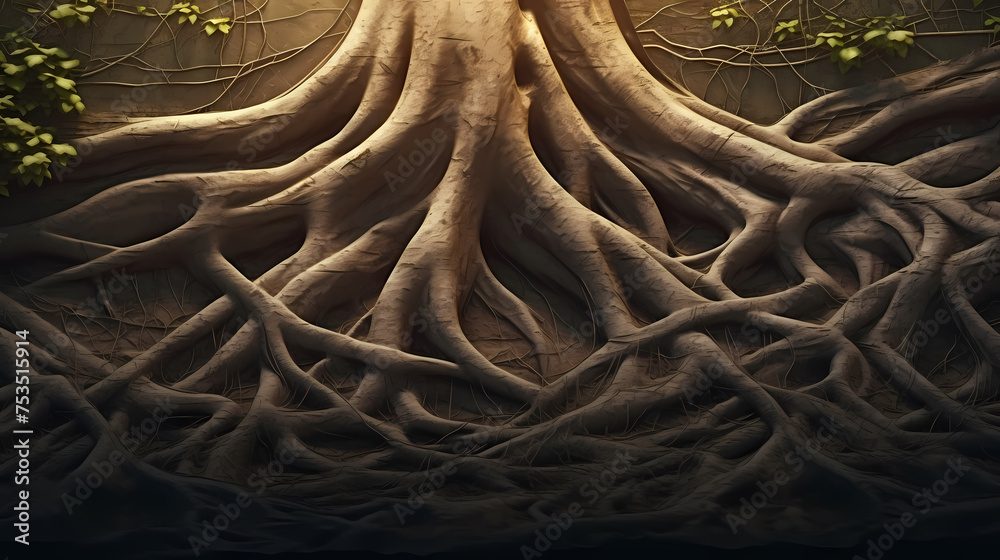 Root system of a tree growing underground, soil cross section Stock ...