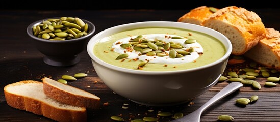 Poster - Homemade Comfort: Rustic Bread and Creamy Soup in a Cozy Bowl