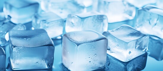 Poster - Crystal Clear Ice Cubes Covered in Glistening Droplets Ready for Refreshing Summer Drinks