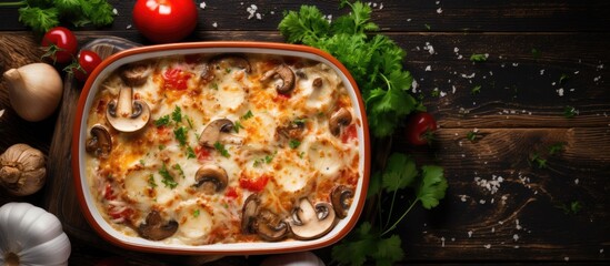 Poster - Delicious Gastronomic Experience: Appetizing Food Platter Presented on Rustic Wooden Table