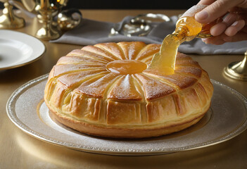 galette des rois with sweet sauce 3d realistic colorful illustration background