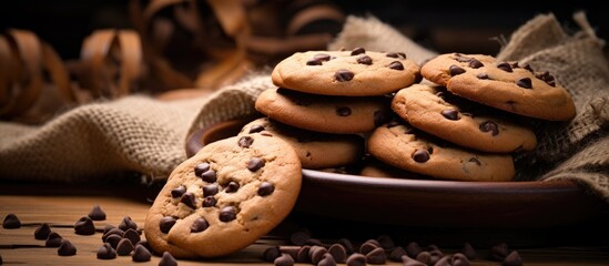 Fototapete - Scrumptious Chocolate Chip Cookies Overflowing with Chocolate Chips on a Plate