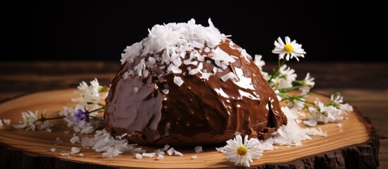 Aufkleber - Decadent Chocolate Delight on Rustic Wooden Plate, Perfect Sweet Treat for Indulgence