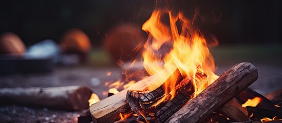 Poster - Mesmerizing Campfire Glow Illuminating a Peaceful Evening Camping Scene
