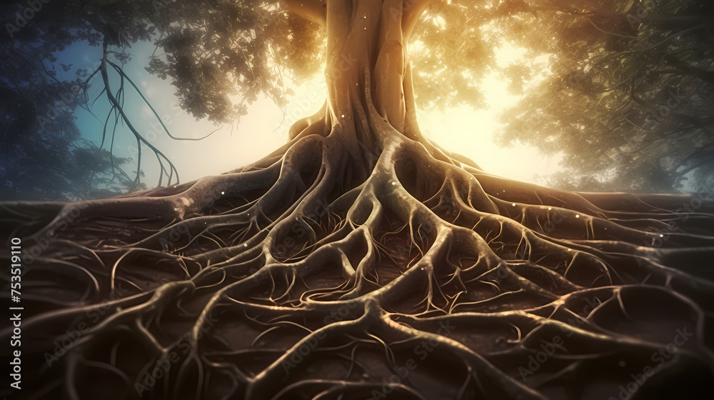 Root system of a tree growing underground, soil cross section Stock ...