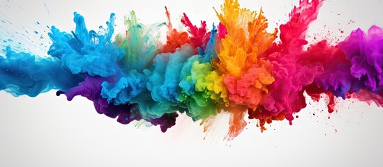 Poster - Vibrant Colorful Paint Splashes on Clean White Background for Creative Design Projects