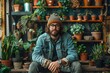 © familymedia - Casual hipster man sitting in a room filled with an array of potted plants