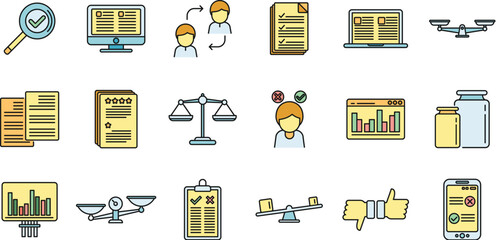 Poster - Comparison icons set outline vector. Small big. Business influence color line isolated