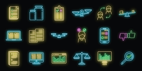 Poster - Comparison icons set outline vector. Small big. Business influence neon isolated