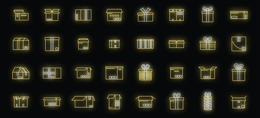 Poster - box icons set outline vector. gift present. close surprise neon isolated