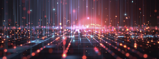 Wall Mural - A computer generated image of a cityscape with bright lights