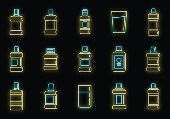 Wall Mural - Mouthwash icons set outline vector. Health care. Dentist bottle neon isolated