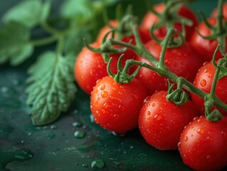 Canvas Print - branch ripe tomatoes in drops of water