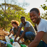 Fototapeta Mapy - Volunteers Picking Plastic Waste Outdoors