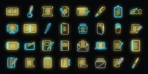Poster - writing icons set outline vector. letter write. self message neon isolated