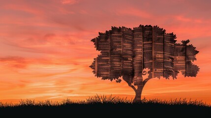 Wall Mural - Silhouetted tree with Bible pages as leaves