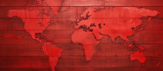 Canvas Print - Abstract map background made of wooden wall painted in red color