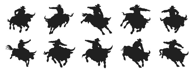 rodeo vector illustration. cowboy riding bull hand drawn black on white background. mal rider buckin