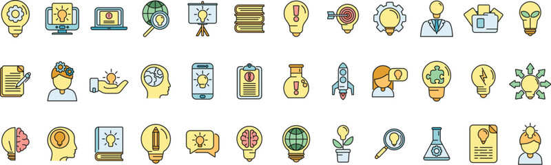 Poster - Idea icons set outline vector. Light bulb. Business solution color line isolated