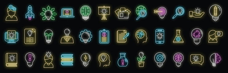 Poster - Idea icons set outline vector. Light bulb. Business solution neon isolated