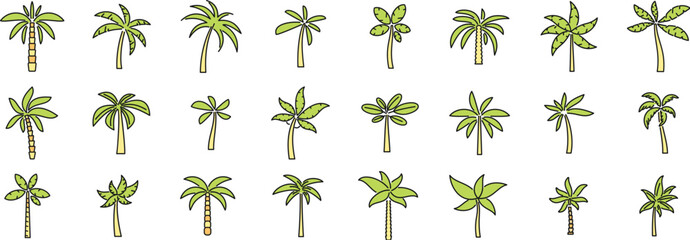 Poster - Palm icons set outline vector. Hawaii tree. Island coconut color line isolated
