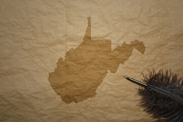 Wall Mural - map of west virginia state on a old paper background with old pen