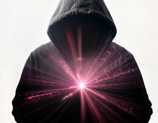 Poster - A hooded figure is surrounded by a bright pink light