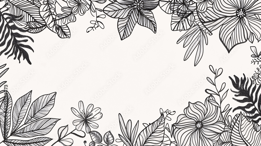 Floral doodle background vector set. Flower and leaves abstract shape ...