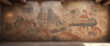 A creatively rendered ancient dusty wall, with faded murals and symbols that tell a story of a long-lost civilization.

