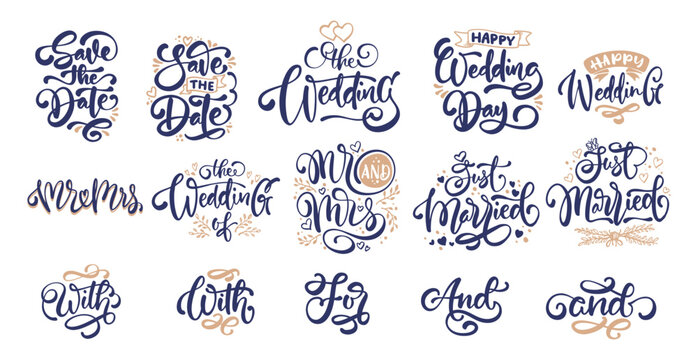 Wedding hand lettering vector illustration set