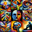 Different aspects of psychological issues, such as anxiety, depression, and trauma, using bold colours and symbolic imagery to convey the complexities of these experiences