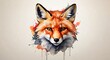 A stunning watercolor rendering of a colorful fox face, facing forward with a simple background