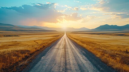 Wall Mural - A long road stretches across a dry, barren landscape