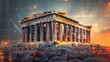 Parthenon,  Athens Greece. double exposure contemporary style minimalist artwork collage illustration. Ai generative.