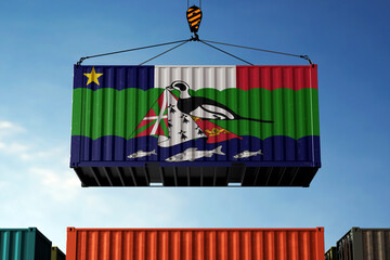 Wall Mural - Miquelon-Langlade trade cargo container hanging against clouds background