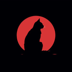 Wall Mural - A cat is sitting on a red circle. Vector illustration