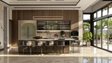 Fototapeta Sypialnia - Beautiful kitchen in luxury modern contemporary home interior with island and chairs