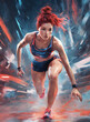 Ai Illustration Of A Female Athlete Running, Painting Style