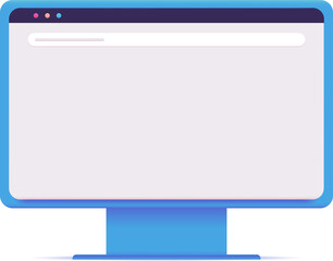 3D Blue Computer Illustration with Blank Browser Screen 
