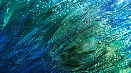 Wall Mural - Peacock Plume - A gradient from peacock green to royal blue, embodying the vibrant colors of a peacock feather, with a glossy, iridescent texture. 