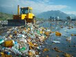 Melting plastic waste in landfill releases toxic fumes, emphasizing pollution and heat concerns.